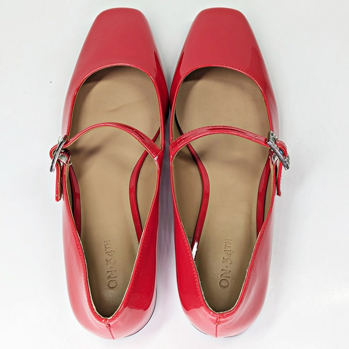 On 34th Women's Saadet Rhinestone-Buckle Red Mary Jane Flats Size 9.5 (MSRP $80)