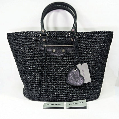 Balenciaga Women's Large Le Cagole Panier Black Raffia Tote Bag (MSRP $1,750)