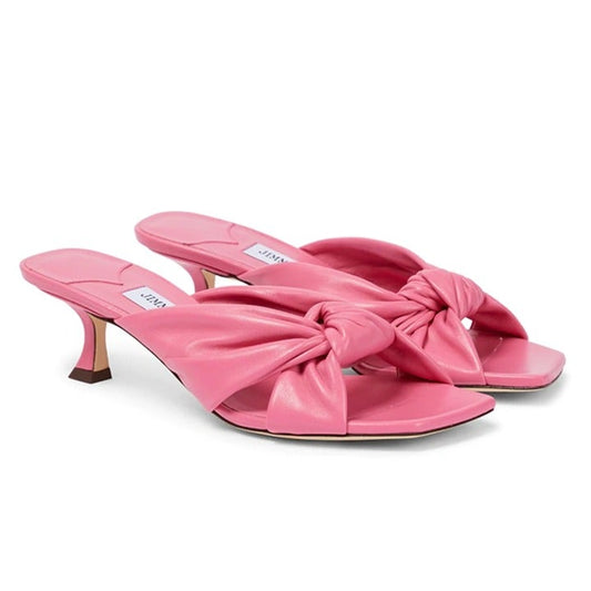 Jimmy Choo Women's Avenue 50 Kitten Heel Slide Sandals Pink Size 37 (MSRP $675)