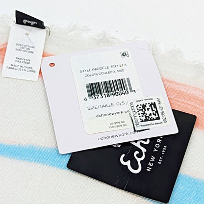 Echo Women's Multi Color Stripe Cotton & Viscose Scarf 40" x 72" (MSRP $69)