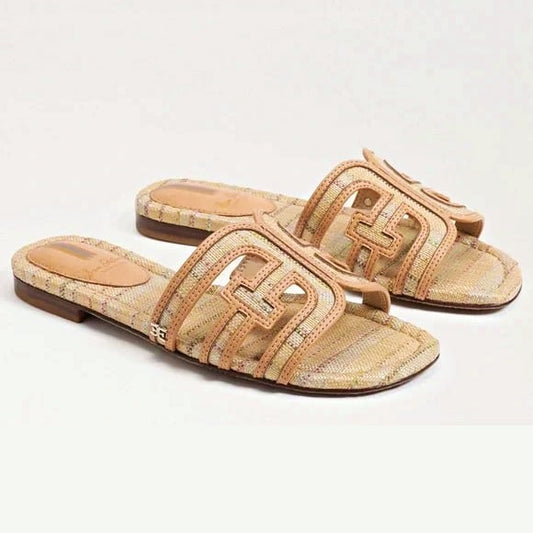 Sam Edelman Bay Multi Women's Natural Raffia Flat Sandals Size 7.5 M (MSRP $120)