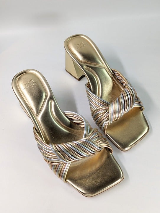 Marc Fisher LTD Cherrie Women's Gold Leather Slide Sandal Size 8.5 (MSRP $150)