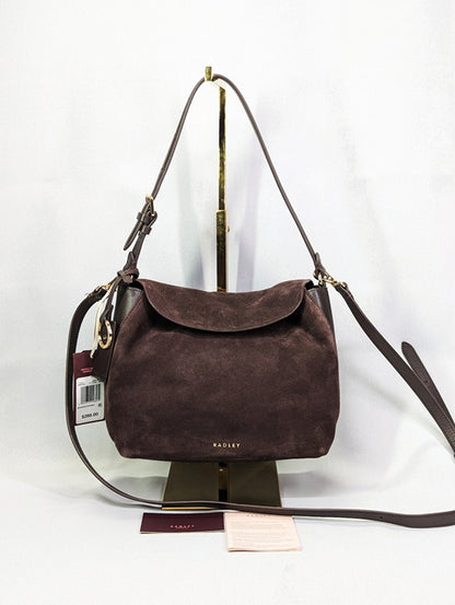 Radley London City Road Women's Flapover Grab Bag Dark Oak Suede (MSRP $288)