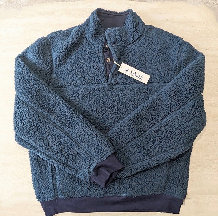 M.Singer Men's Navy Mock Neck 1/4 Placket Fleece Pullover Size M (MSRP $165)