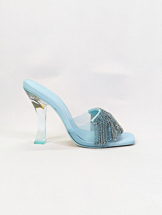 Cult Gaia Lana Pale Sky Sandals with Rhinestone Fringe Size 36 (MSRP $568)