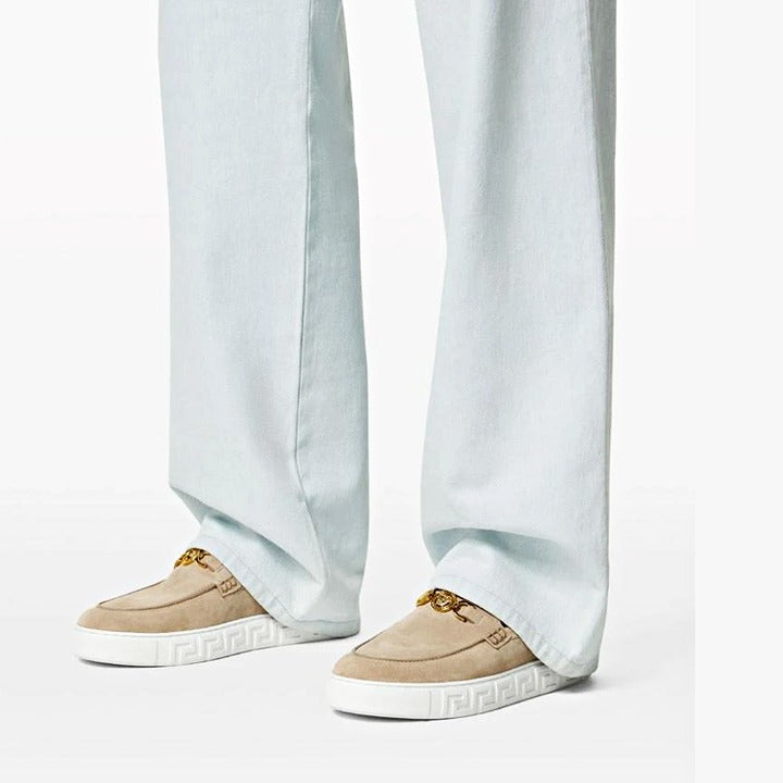 Versace Men's Medusa '95 Greca Light Sand Suede Loafers Size 43 (MSRP $750)