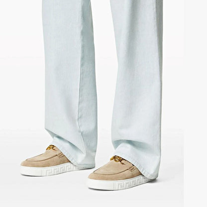 Versace Men's Medusa '95 Greca Light Sand Suede Loafers Size 43 (MSRP $750)