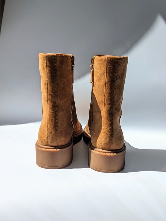 Vince Kady Low Women's Tan Suede Leather Side Zipper Boots Size 6.5 (MSRP $395)