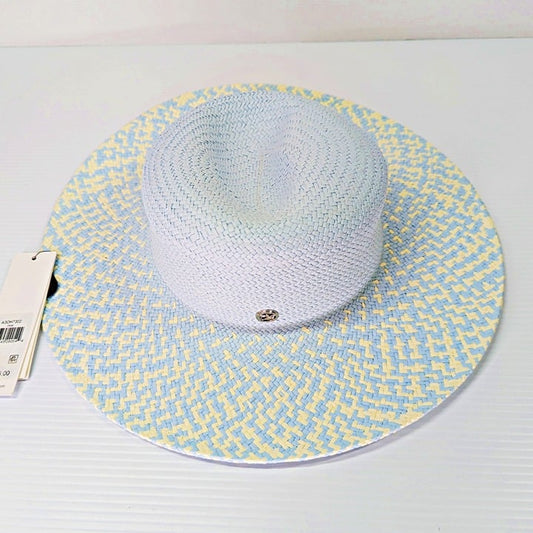 Calvin Klein Women's Ombre Woven Sun Hat Pale Blue with Drawstring (MSRP $68)