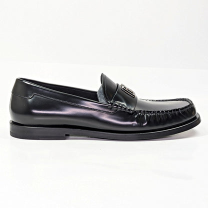 Dolce & Gabbana Men's DG-Plaque Polished Calfskin Leather Loafers Size 8.5