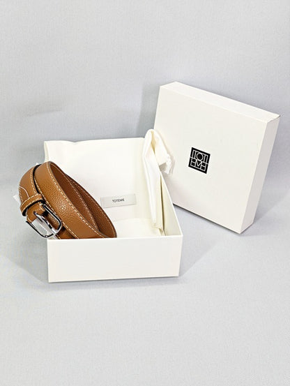 TOTEME Women's Thin Pebbled Leather Belt in Tan Size 90 (MSRP $380)