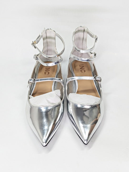 I.N.C. International Concepts Valan Silver Triple Straps Flats Size 8.5 MSRP $80