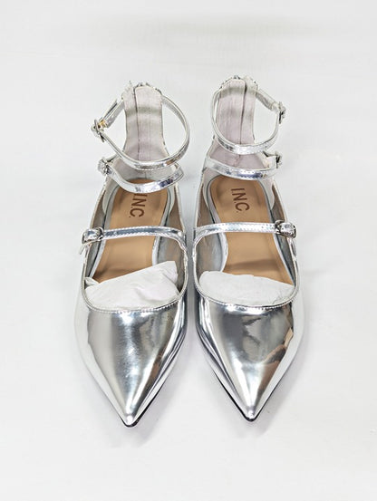 I.N.C. International Concepts Valan Silver Triple Straps Flats Size 8.5 MSRP $80