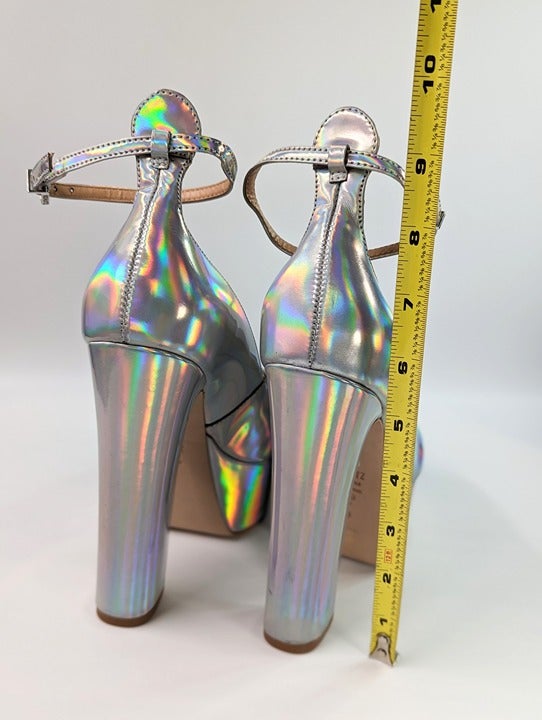 Schutz Renee Women's Ankle Strap Platform Pump Hologram Size 7.5 B (MSRP $158)