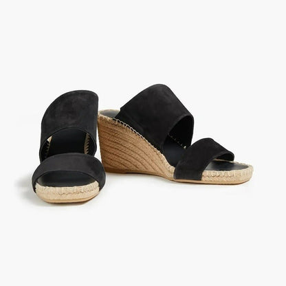 VINCE Garlin Women's Black Suede Wedge Espadrille Mules Size 5 M MSRP $295