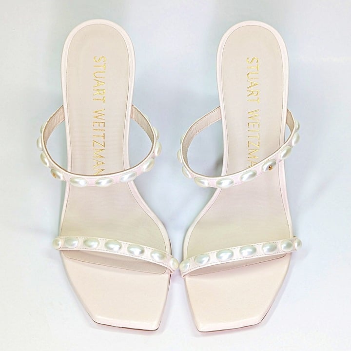 Stuart Weitzman Women's Aleena Pearlita 100 Heel Sandals Size 38.5 MSRP $525
