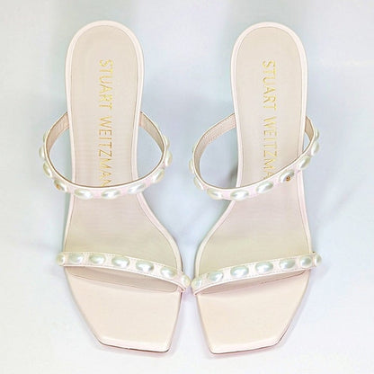Stuart Weitzman Women's Aleena Pearlita 100 Heel Sandals Size 38.5 MSRP $525