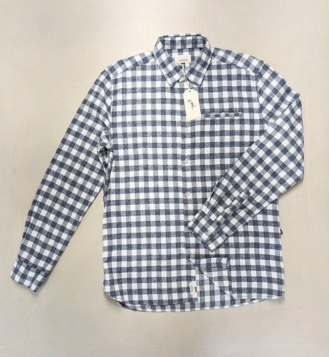 NWT Civil Society Cortez Men's Navy Cotton Check Flannel Shirt Size S (MSRP $79)