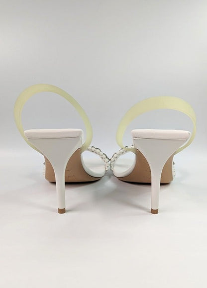 Givenchy Chain Embellished G Woven Ivory Leather Heel Sandals Size 41 MSRP $925