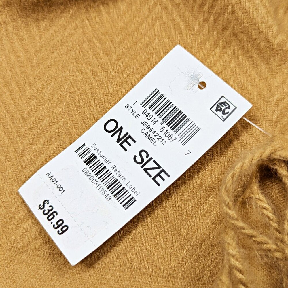 Jenni Women's Textured Feather-Soft Scarf with Fringe in Camel O/S (MSRP $37)
