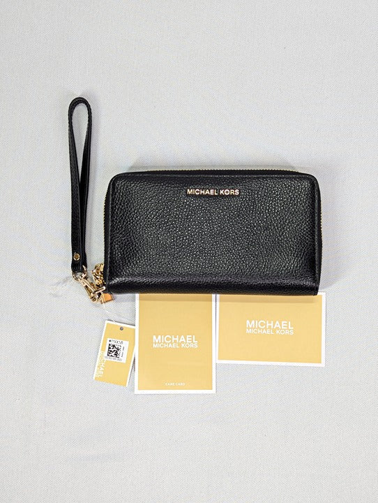 Michael Kors Black Leather Large Flat Multi Function Wristlet Wallet (MSRP $158)