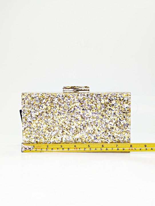 I.N.C. International Concepts Acrylic Box Clutch Crossbody Sparkle Gold