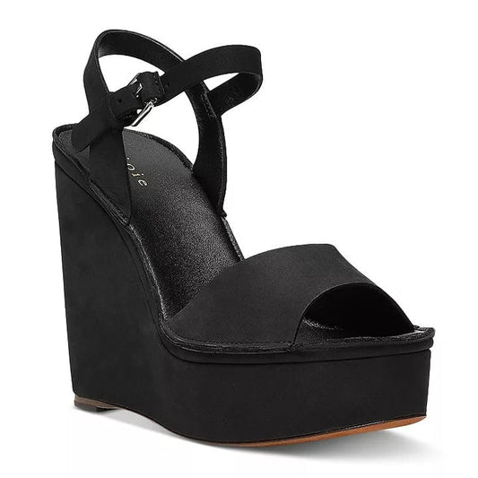 Joie Hindy Women's Platform Wedge Sandal Black Leather Size 8 M (MSRP $298)