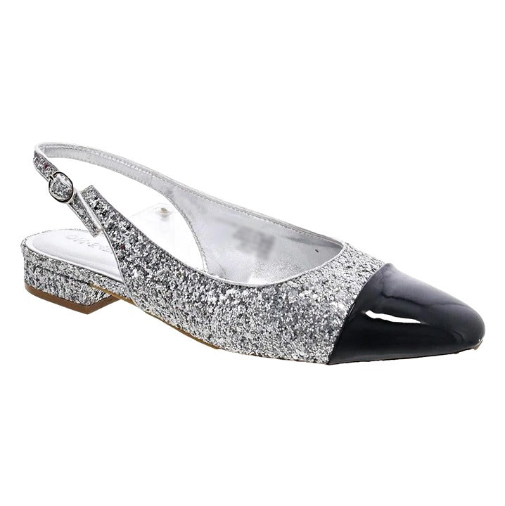 On 34th Women's Avril Capped-Toe Silver Glitter Slingback Flats Size 7 MSRP $70