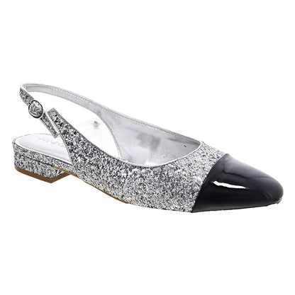 On 34th Women's Avril Capped-Toe Silver Glitter Slingback Flats Size 7 MSRP $70