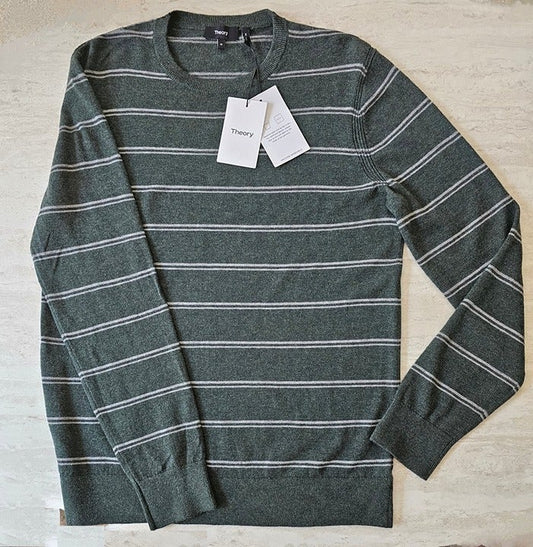 Theory Men's Riland Striped Pullover Sweater Crew Neck Green Size M (MSRP $325)