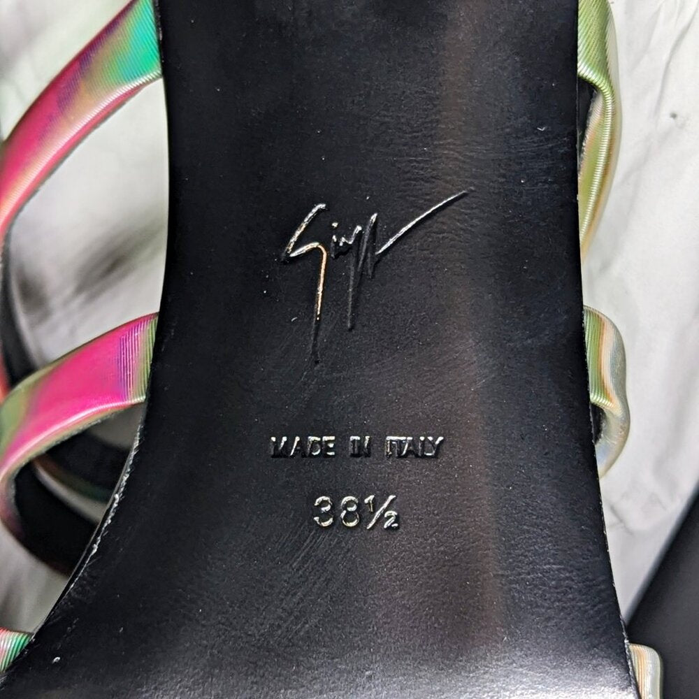 Giuseppe Zanotti Shangay 85MM Strappy Patent Slide Sandals Size 38.5 (MSRP $795)