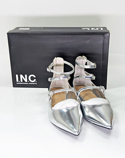 I.N.C. International Concepts Valan Silver Triple Strap Flats Size 7.5 MSRP $80