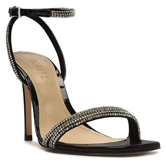 Schutz Women's Altina Glam Crystal Embellished Heel Sandals Size 10 (MSRP $128)