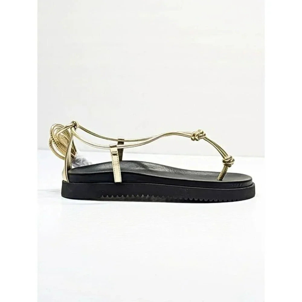 Aqua Muse Women's Strappy Gold Faux Leather Strappy Sandals Size 8 (MSRP $118)