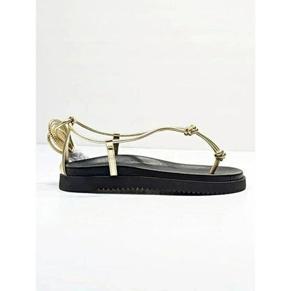 Aqua Muse Women's Strappy Gold Faux Leather Strappy Sandals Size 8 (MSRP $118)