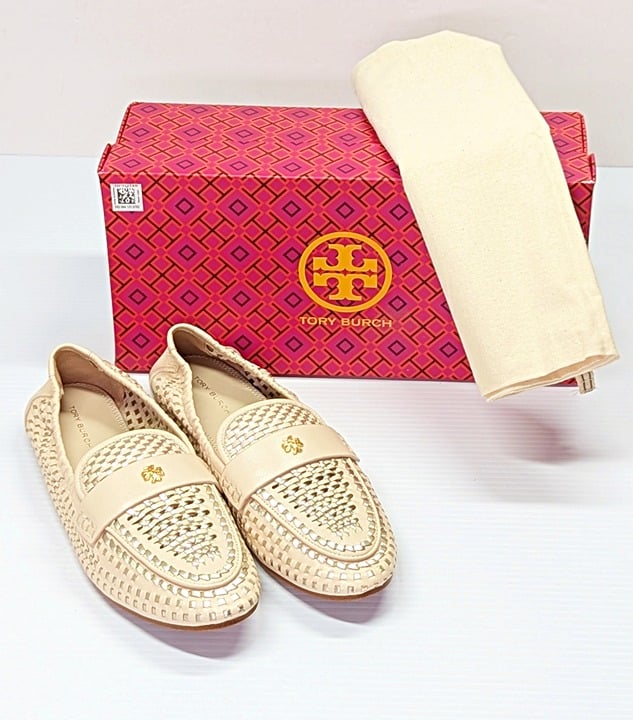 Tory Burch Women's Woven Ballet Loafers Brie Spark Gold Size 7 (MSRP $378)