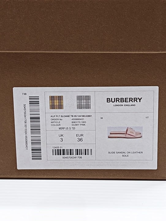 Burberry Women's Sloane TB Leather Flat Sandal Dusky Pink Size 36 IT (MSRP $750)