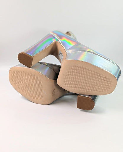 Schutz Renee Women's Ankle Strap Platform Pump Hologram Size 9 B (MSRP $158)