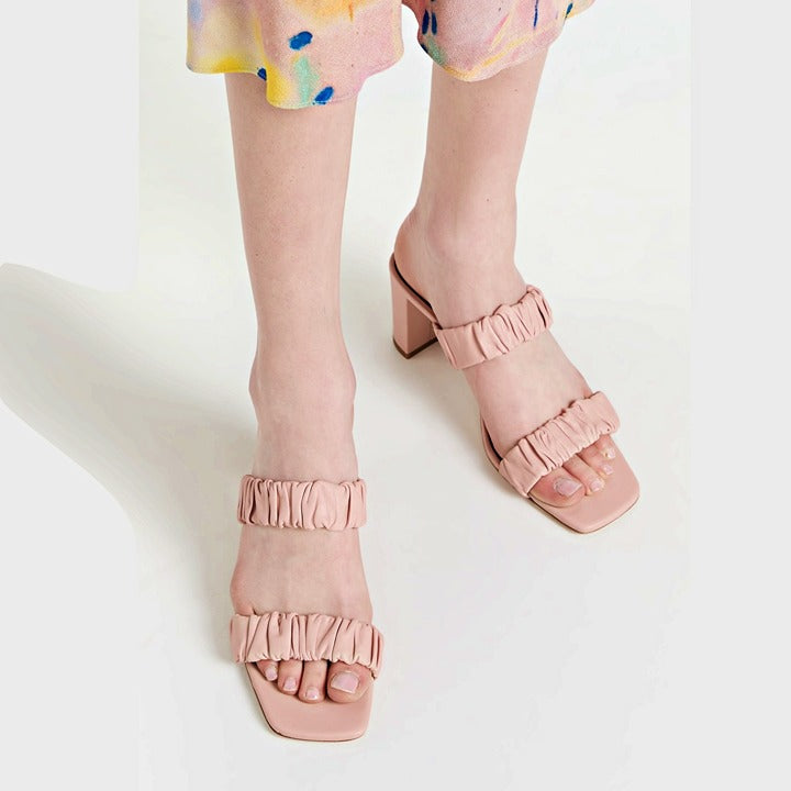 STAUD Women's Frankie Ruched Sandals Dark Blush Leather Size 37 (MSRP $325)
