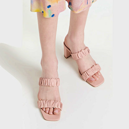 STAUD Women's Frankie Ruched Sandals Dark Blush Leather Size 37 (MSRP $325)
