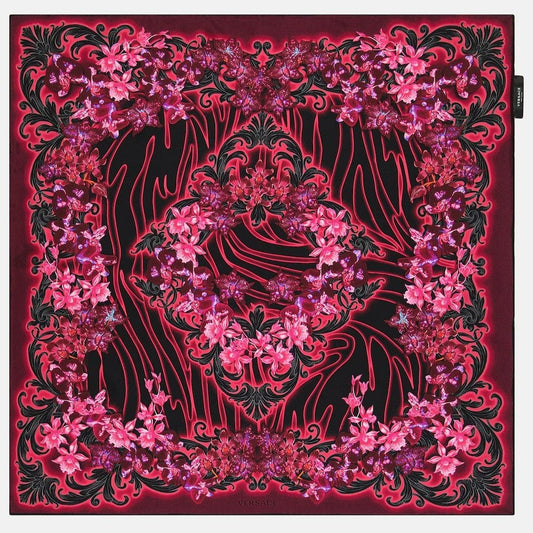 Versace Women's Orchid Barocco Silk Square Scarf Black Pink O/S (MSRP $525)