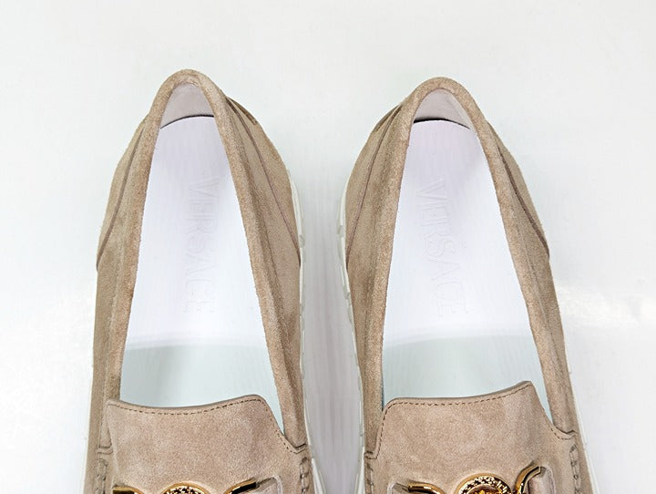 Versace Men's Medusa '95 Greca Light Sand Suede Loafers Size 43 (MSRP $750)