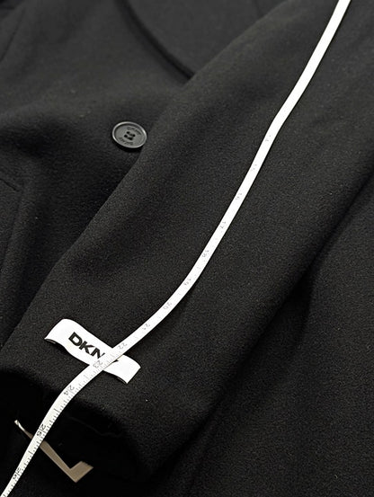 DKNY Women's Black Notched Collar Double Breasted Wrap Coat Size S (MSRP $350)