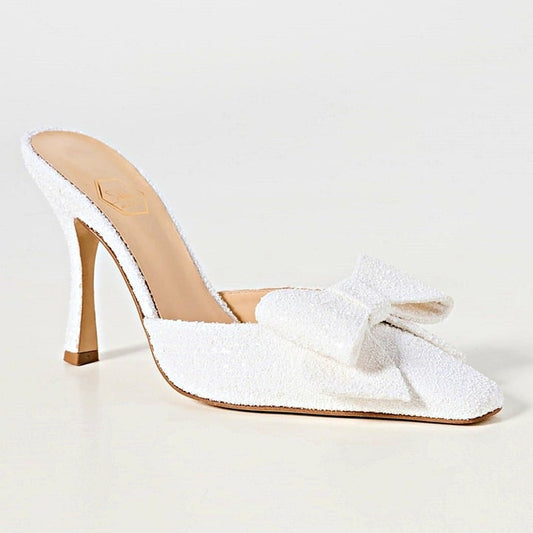 Nalebe Women's Dimante White Glitter High Heel Mules Size 38.5 IT (MSRP $750)