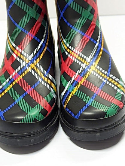 Sugar Raffle 4 Women's Waterproof Tall Rain Boots Plaid Size 9 M (MSRP $70)