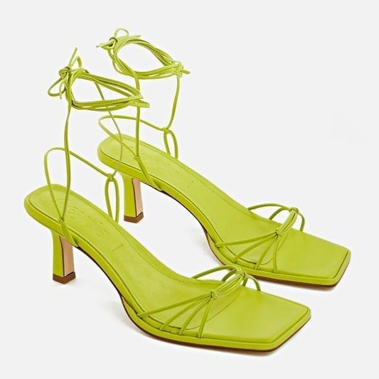 Aeyde Roda Women's Lace up Leather Sandals Apple Green Size 38.5 EU (MSRP $295)