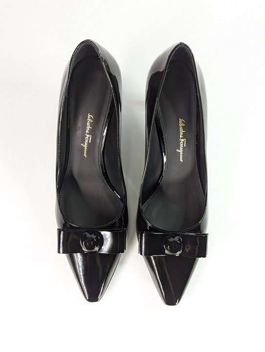 Ferragamo Women's Katrin 70mm Patent Pump Black Patent Size 7.5 (MSRP $895)