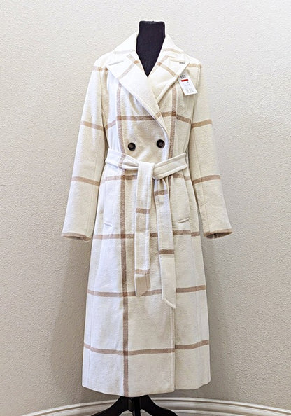 DKNY Women's Plaid Maxi Belted Notch Collar Coat Size XS (MSRP $350)