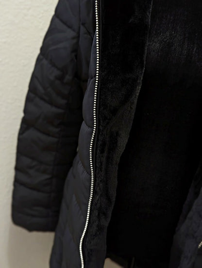 NWOT GUESS Women's Black Faux-Fur-Lined Hooded Puffer Coat Size S (MSRP $320)