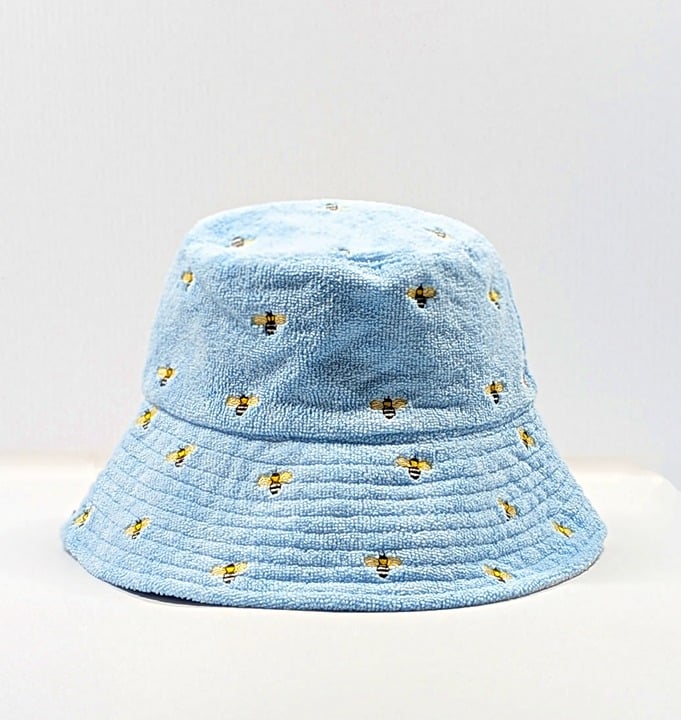 Jocelyn Women's The Bali Bumblebee Bucket Hat Light Blue O/S (MSRP $75)